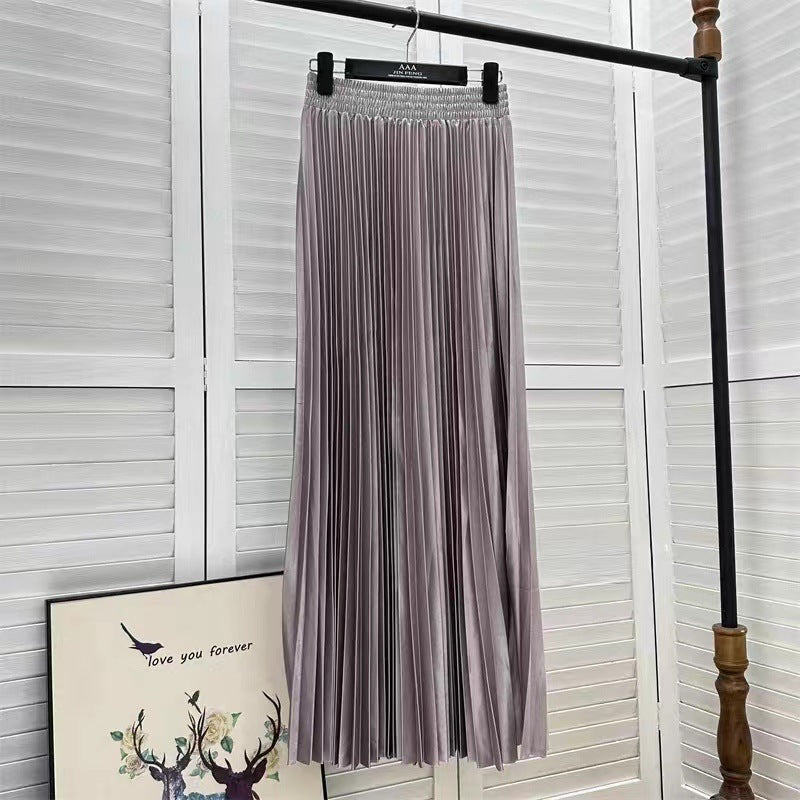 Draped Elastic-waist Versatile Figure-flattering Sophisticated Elegant Solid-color Maxi Skirt