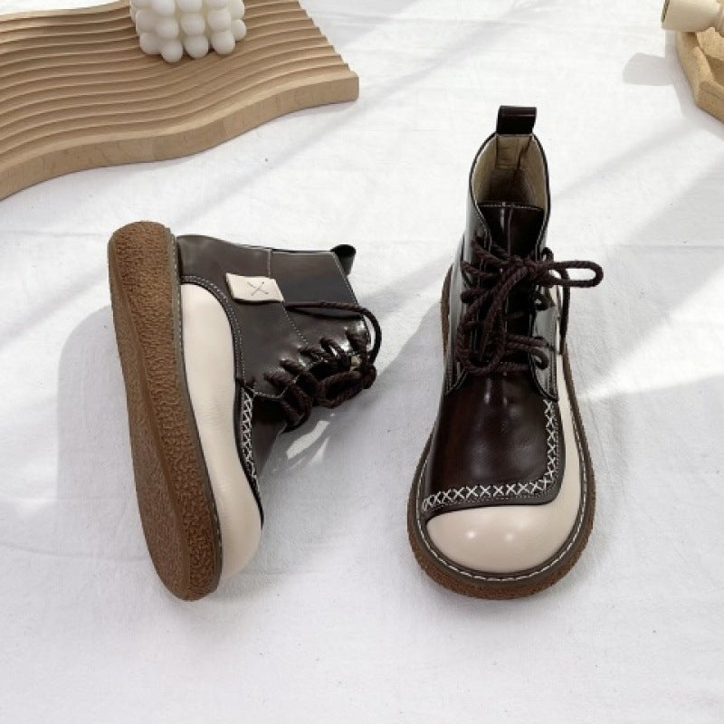 Autumn And Winter New Forest Retro Lace-up Women's Shoes Thick-soled Casual Boots