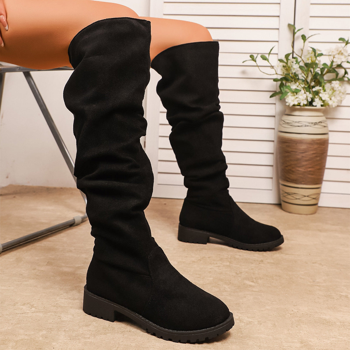 Fleece-lined Winter Low-heel Slip-on Over-the-knee Boots For Women