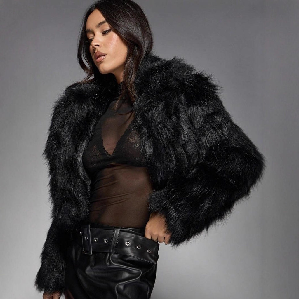 Fox Fur Thick Warm Long Sleeves Short Coat