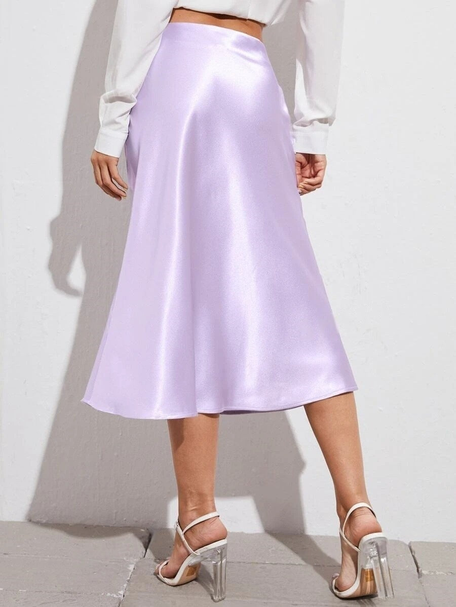 High-waist Satin Midi Skirt Spring Summer Women