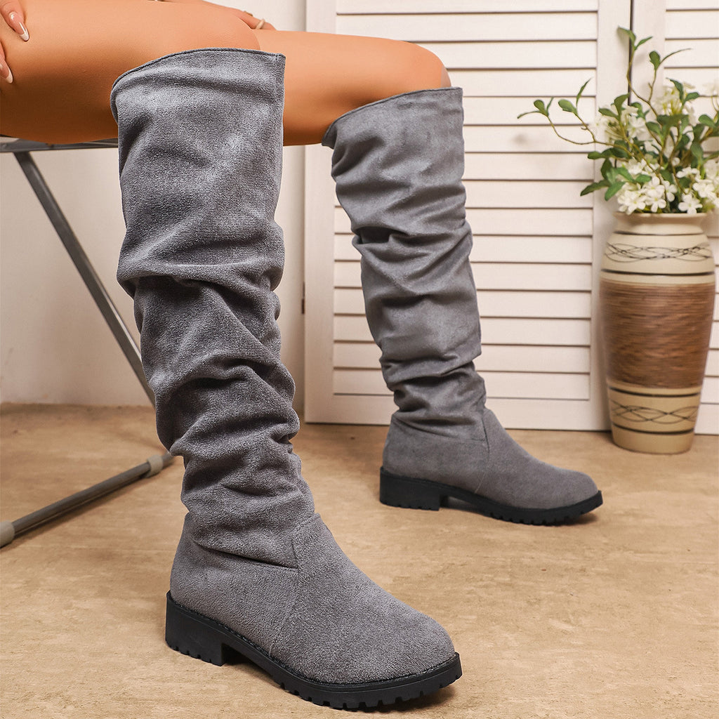 Fleece-lined Winter Low-heel Slip-on Over-the-knee Boots For Women