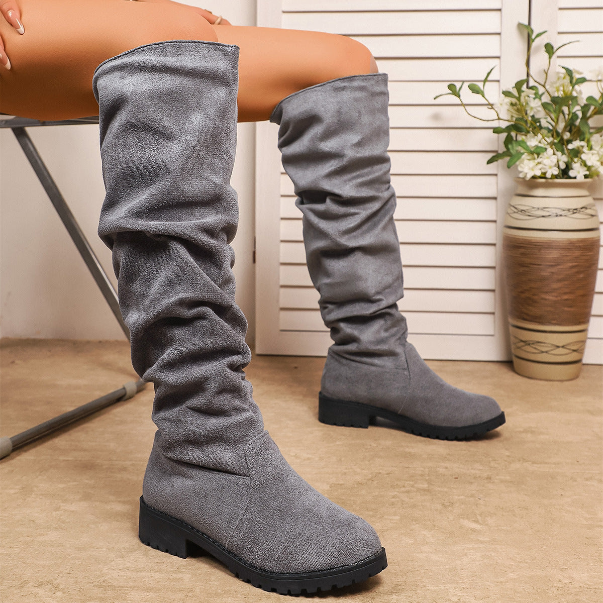 Fleece-lined Winter Low-heel Slip-on Over-the-knee Boots For Women