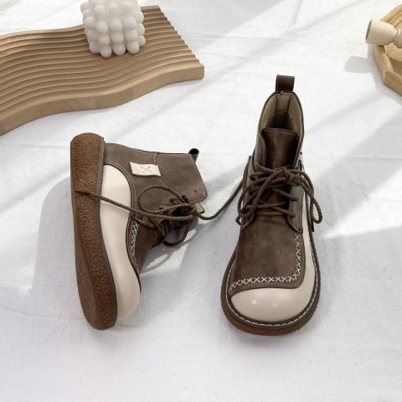 Autumn And Winter New Forest Retro Lace-up Women's Shoes Thick-soled Casual Boots