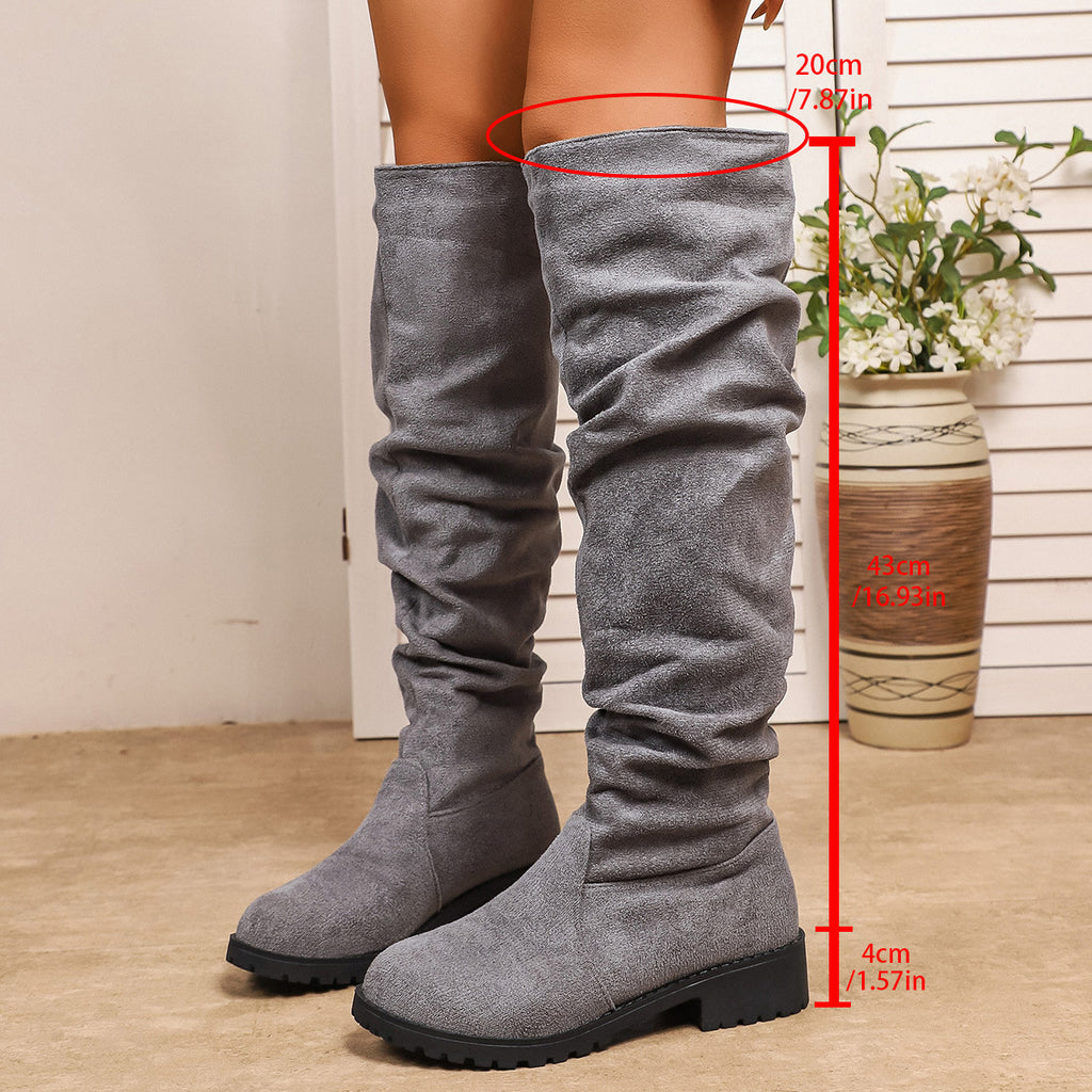 Fleece-lined Winter Low-heel Slip-on Over-the-knee Boots For Women
