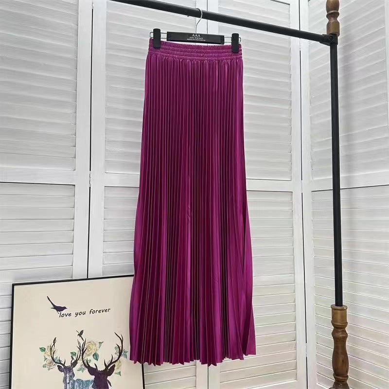 Draped Elastic-waist Versatile Figure-flattering Sophisticated Elegant Solid-color Maxi Skirt