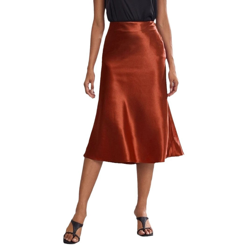 High-waist Satin Midi Skirt Spring Summer Women