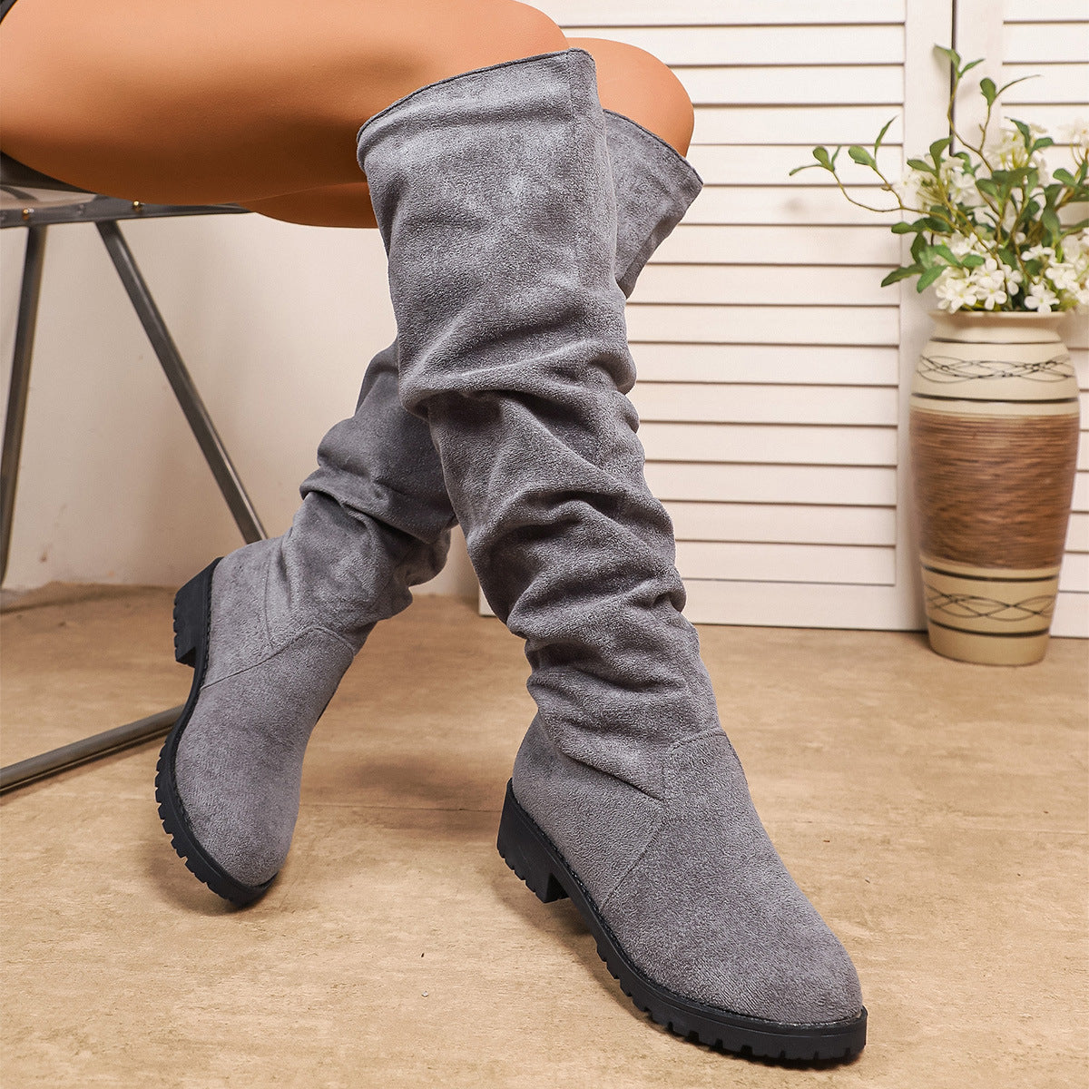 Fleece-lined Winter Low-heel Slip-on Over-the-knee Boots For Women