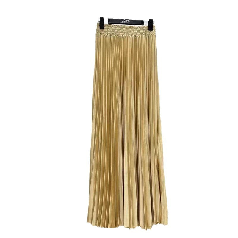 Draped Elastic-waist Versatile Figure-flattering Sophisticated Elegant Solid-color Maxi Skirt