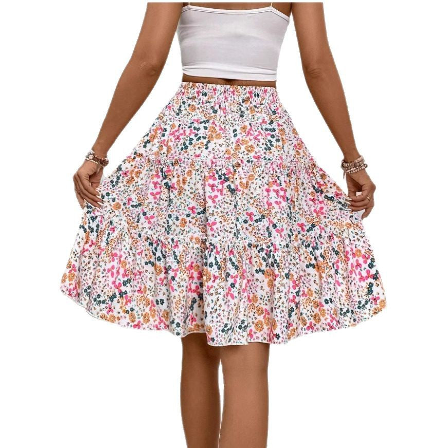 Floral Bohemian Ruffled Hem Skirt for Women