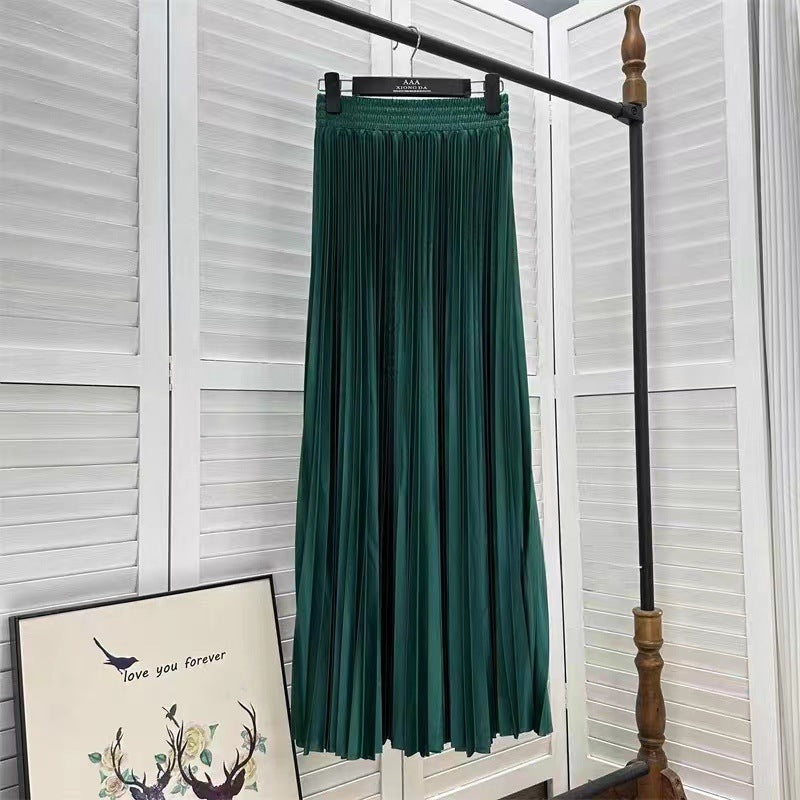 Draped Elastic-waist Versatile Figure-flattering Sophisticated Elegant Solid-color Maxi Skirt