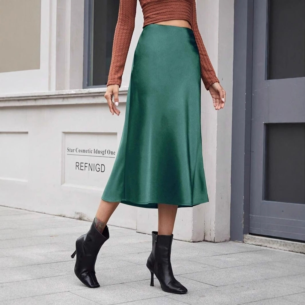High-waist Satin Midi Skirt Spring Summer Women