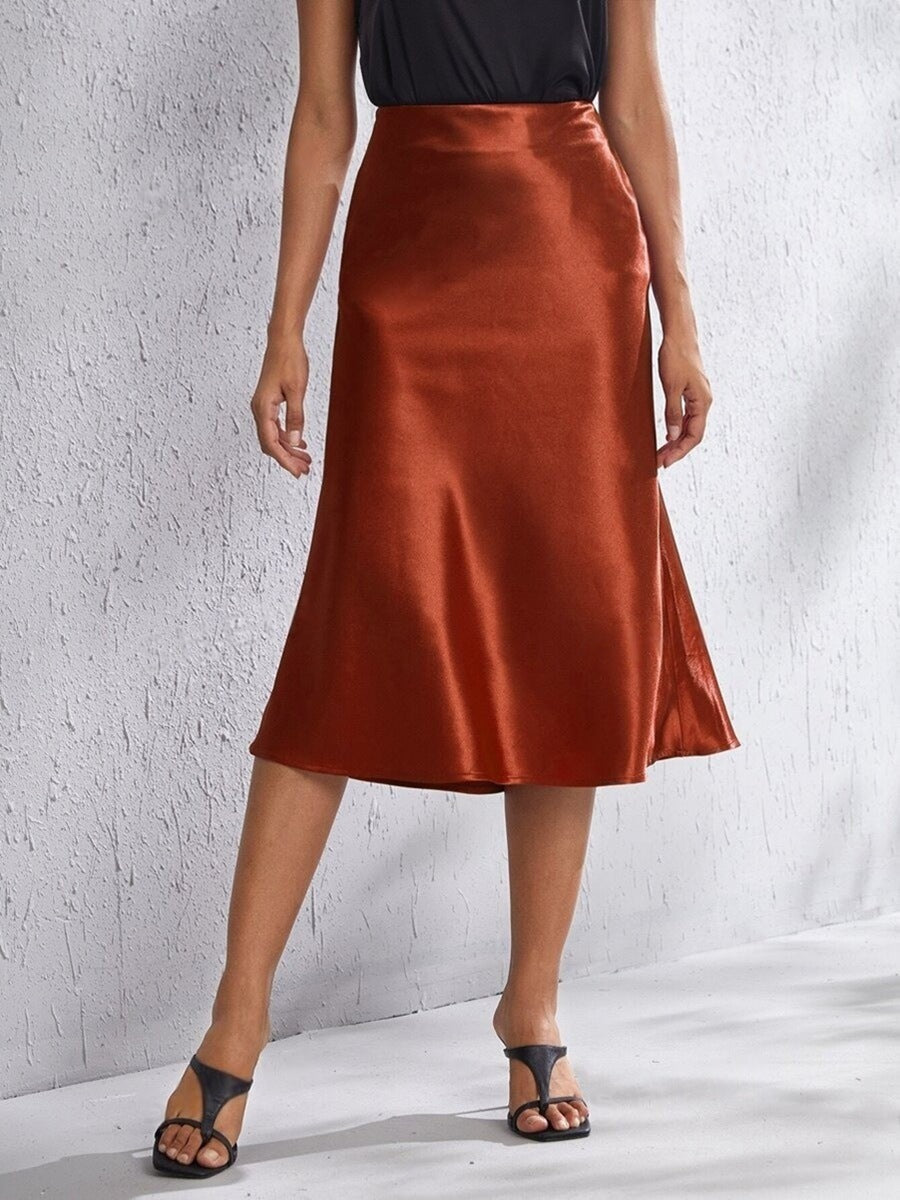 High-waist Satin Midi Skirt Spring Summer Women