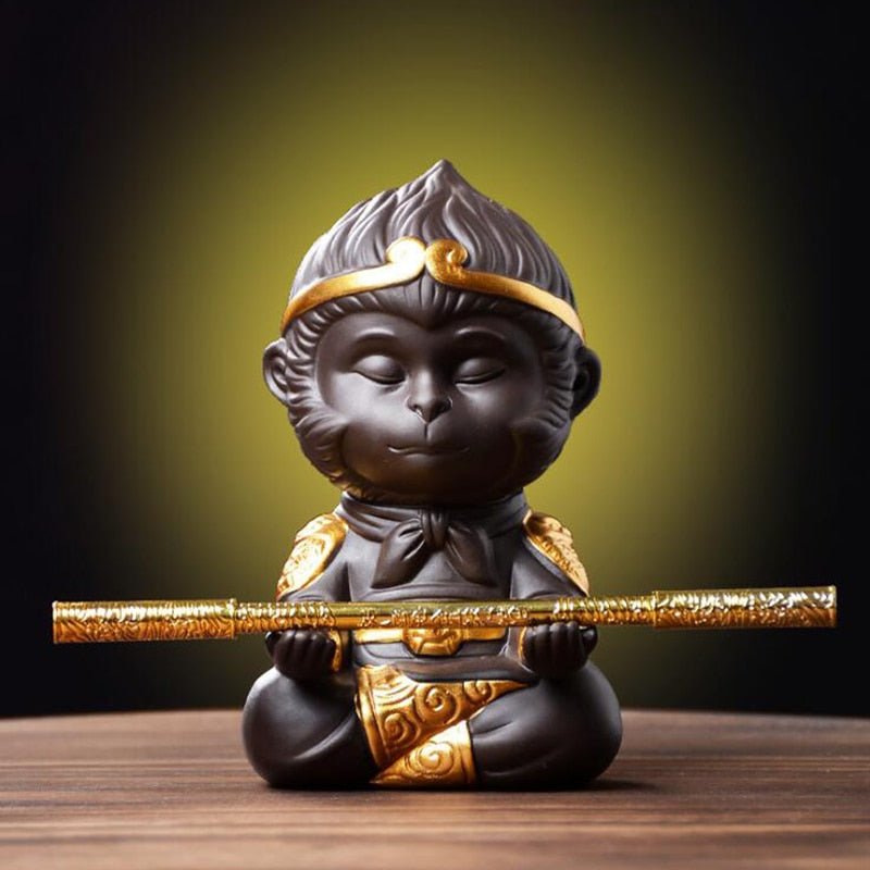 Chinese Purple Clay Kung Fu Monkey King for Home Tea Tray Decoration Tea Tray Sun Wukong Statues Sculptures - QuickChop