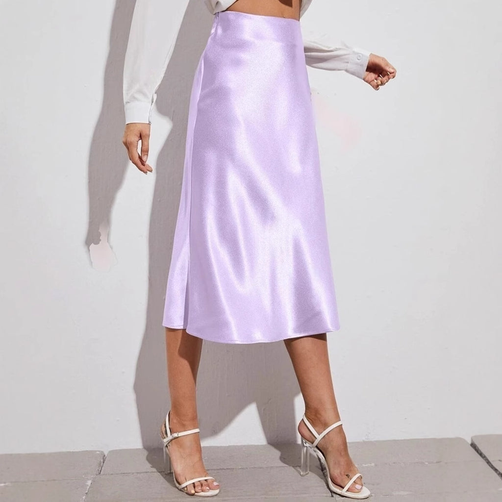 High-waist Satin Midi Skirt Spring Summer Women