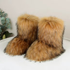 European And American Imitation Raccoon Fur Winter Warm Mid - calf Women's Shoes - QuickChop