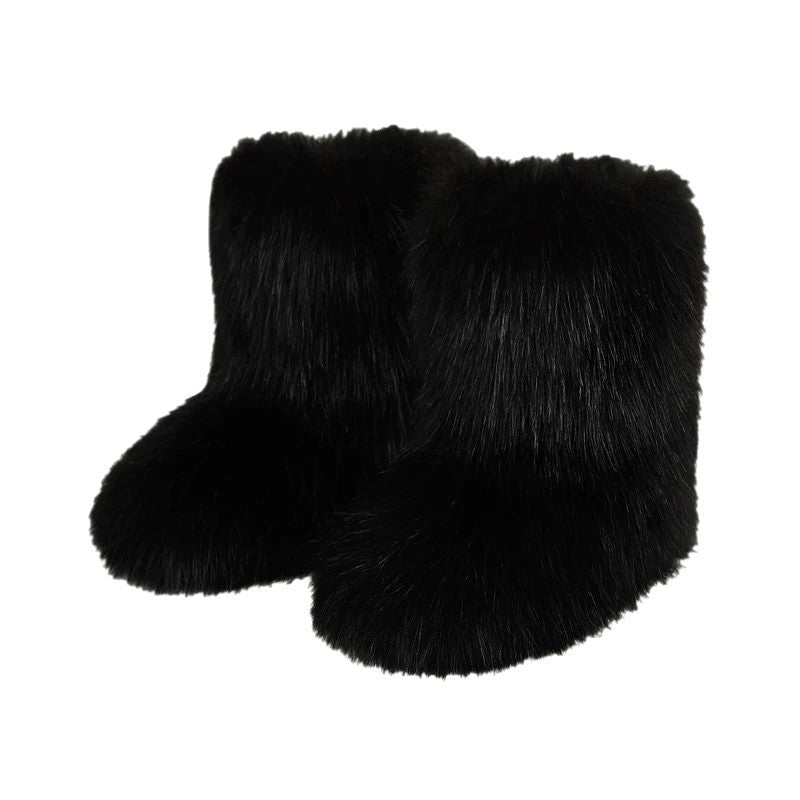 European And American Imitation Raccoon Fur Winter Warm Mid - calf Women's Shoes - QuickChop