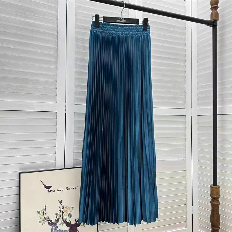 Draped Elastic-waist Versatile Figure-flattering Sophisticated Elegant Solid-color Maxi Skirt