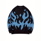 Loose - fitting Crew Neck Design Trendy Avant - garde Black - and - blue Color  pattern Knit Sweater - QuickChop