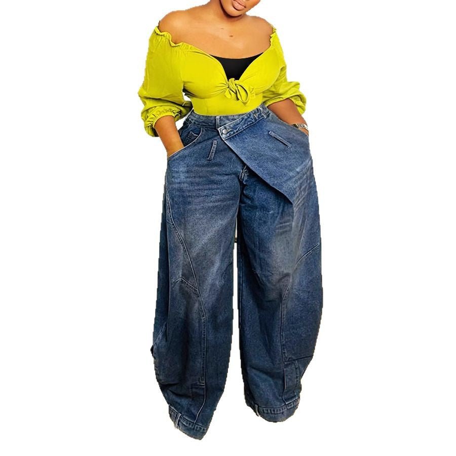 Retro Worn Looking Washed - out Reverse Waist Women's Jeans - QuickChop