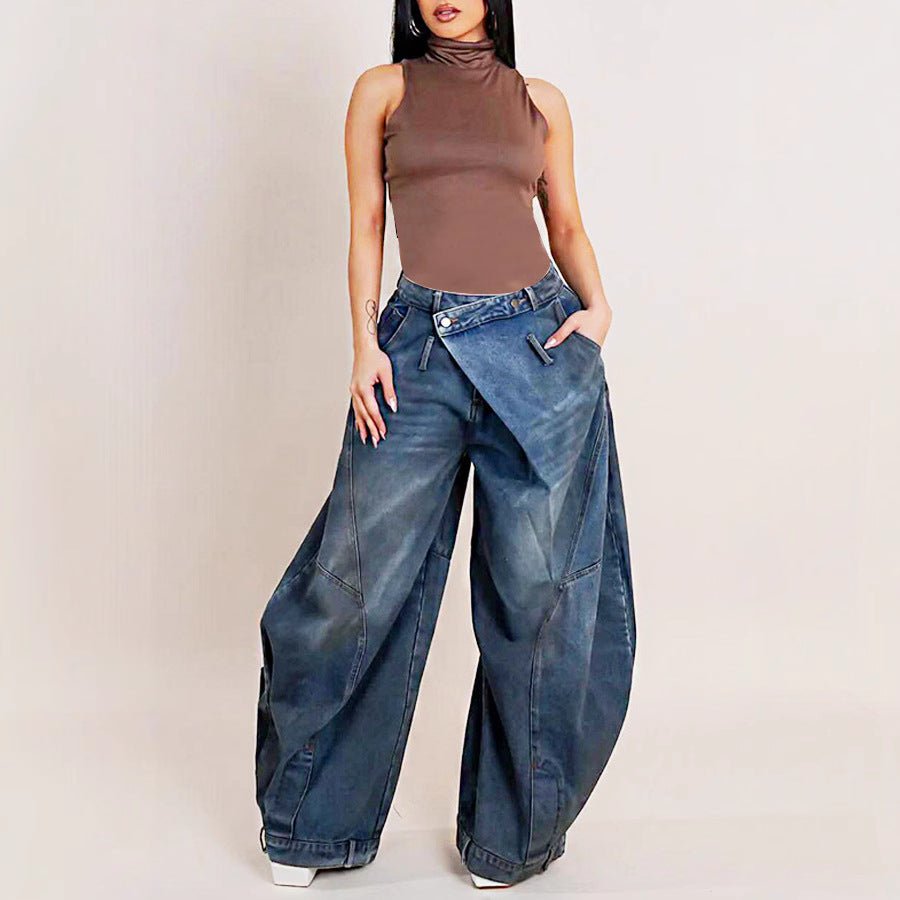 Retro Worn Looking Washed - out Reverse Waist Women's Jeans - QuickChop