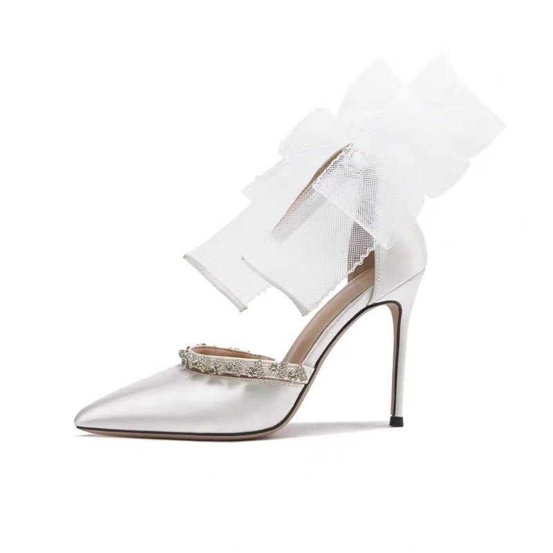 Rhinestone Bow High Heel Sandals - QuickChop