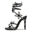 Snake Butterfly Rhinestone Flower Stiletto Heel Roman Sandals - QuickChop