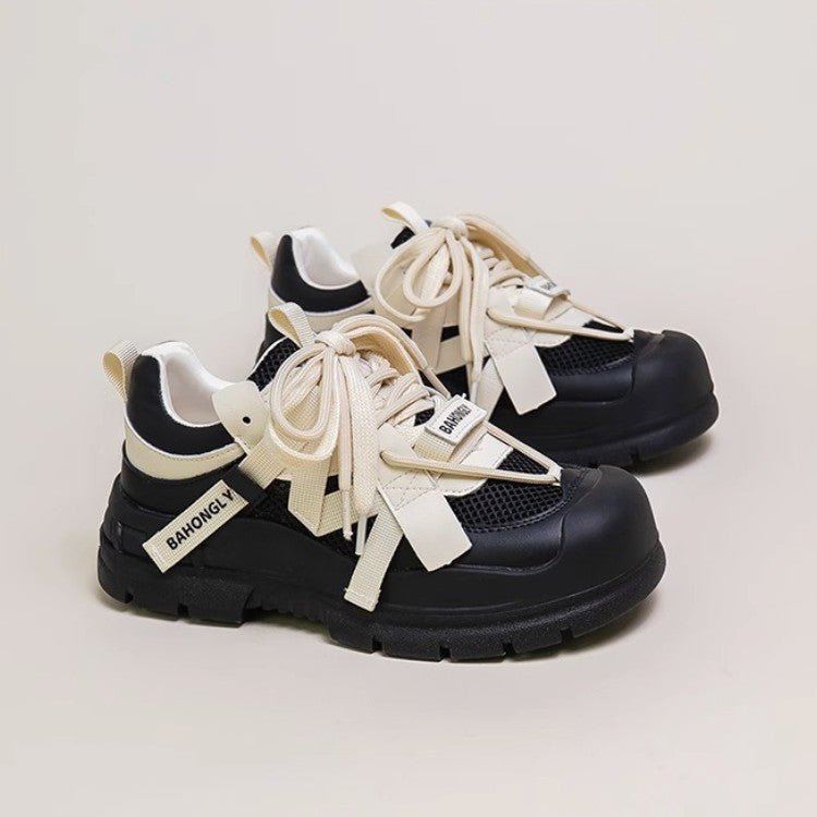 Super Hot Mech Style Authentic Leather Clunky Sneakers - QuickChop