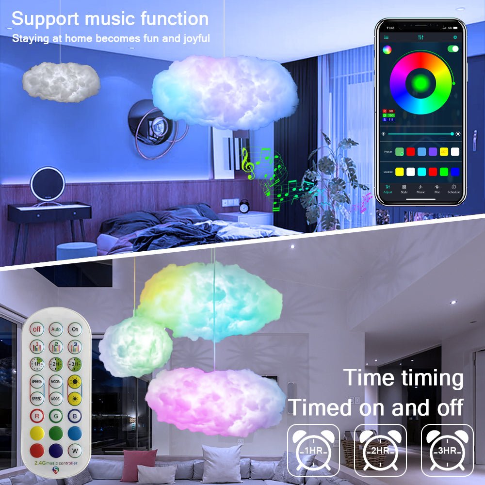Cloud Light Control Music Synchronization 3D RGBIC Ambient Light Lightning Simulation Clouds Bedroom Room Light - QuickChop
