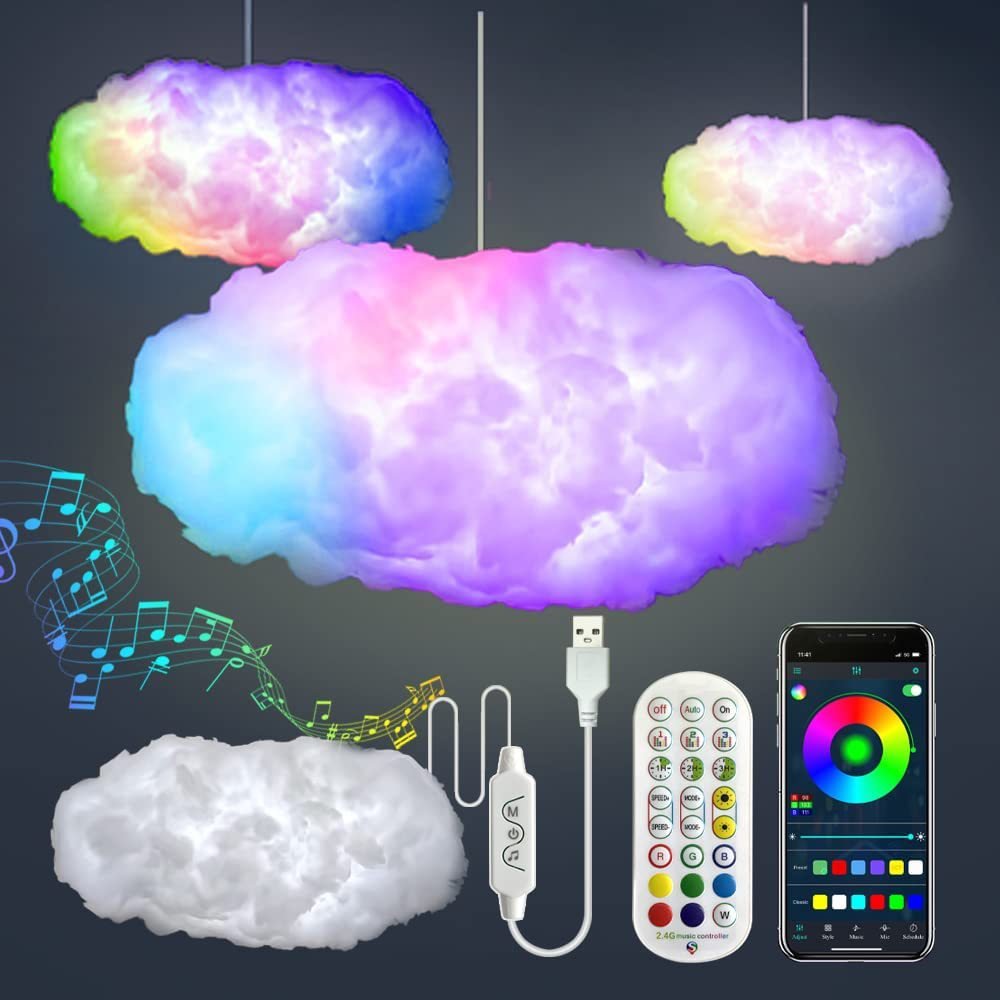 Cloud Light Control Music Synchronization 3D RGBIC Ambient Light Lightning Simulation Clouds Bedroom Room Light - QuickChop