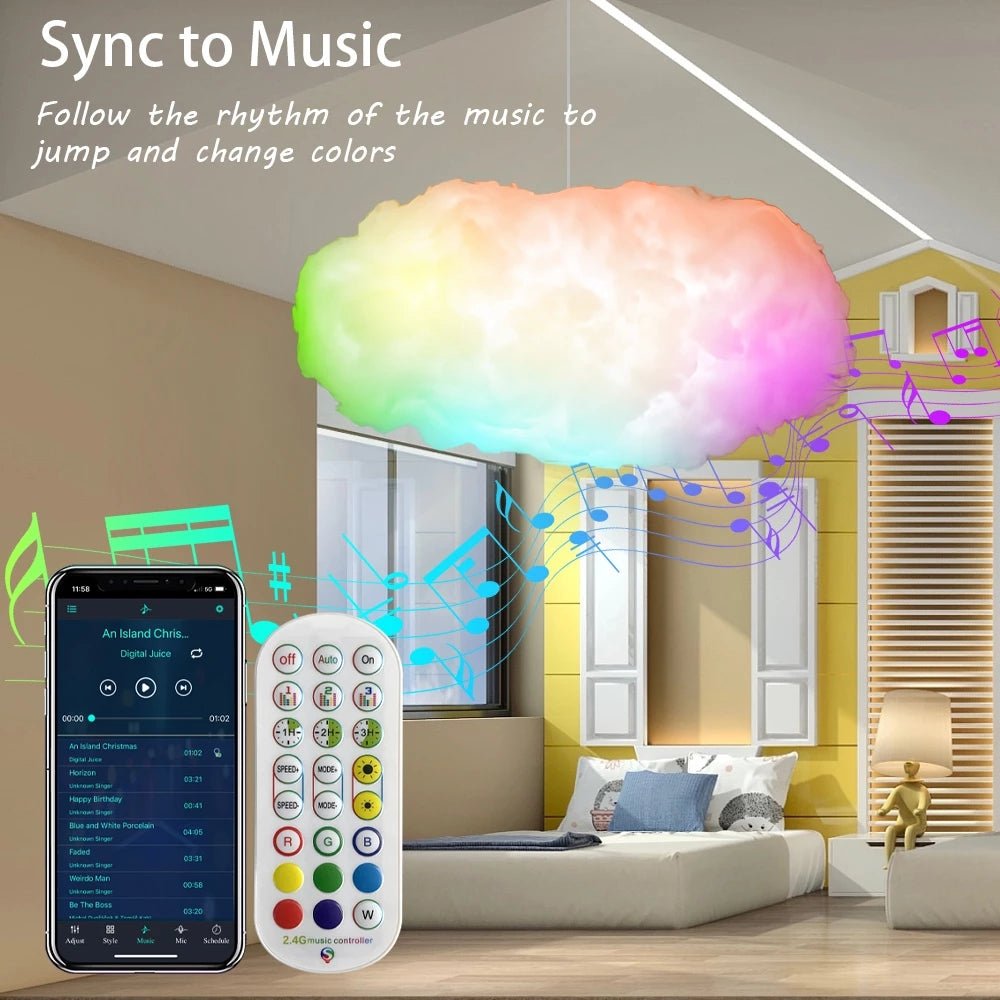 Cloud Light Control Music Synchronization 3D RGBIC Ambient Light Lightning Simulation Clouds Bedroom Room Light - QuickChop