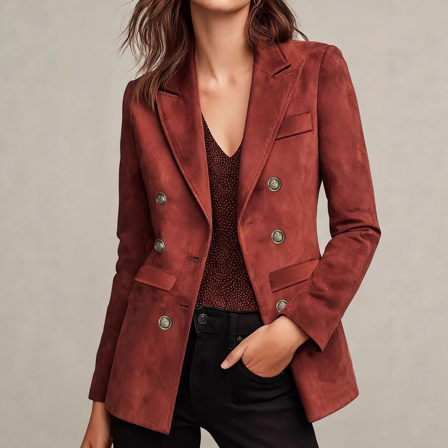 Women's French - style Elegant Vintage Double - breasted Blazer - QuickChop