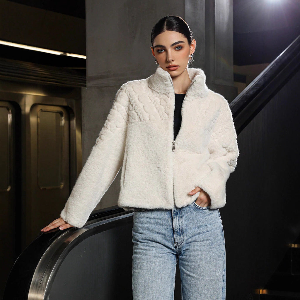 Women's Solid Color High Neck Long Sleeved Thick Coat - QuickChop