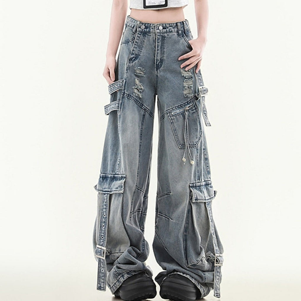 Women's Straight Loose Multi - pocket Cargo Jeans - QuickChop
